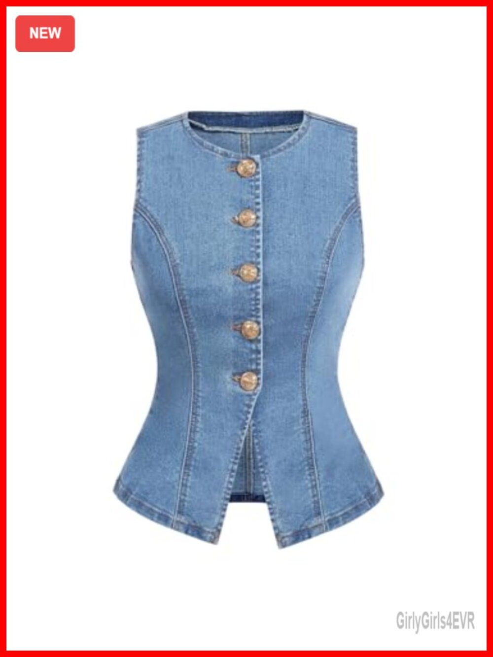 Denim Button Down Sleeveless Vest Tank Top Regular Fit Casual
